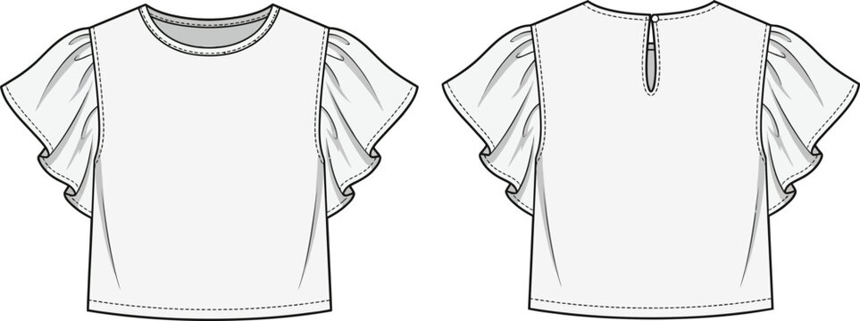 Cad black and white of women's tops with different necklines and sleeves shirt fashion