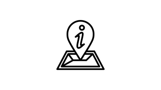 Animated map pin and location information icon for direction, address, destination, route, navigation, road place, tracking, pointer, positioning, street, journey. Motion graphics animation video