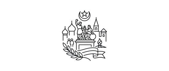 Moscow Landmark Illustration Featuring Minin and Pozharsky Monument, Cathedral Domes and Symbols © CahayaArcilla