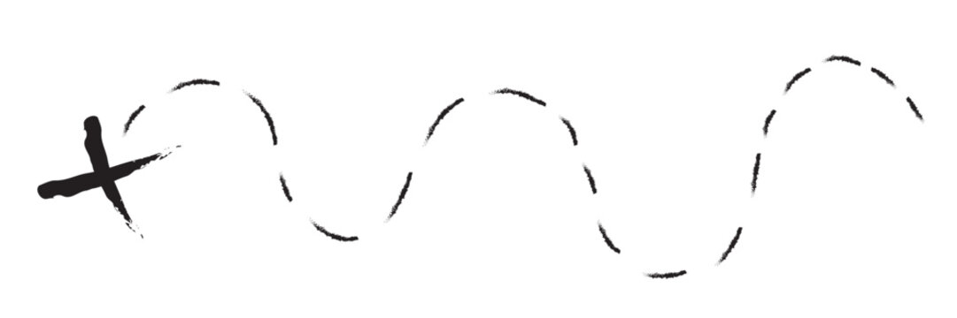 Treasure map element. A dashed line and red X mark ink on the map, the treasure map with a dotted line, an X marks the spot, and the dashed line to a black X	
