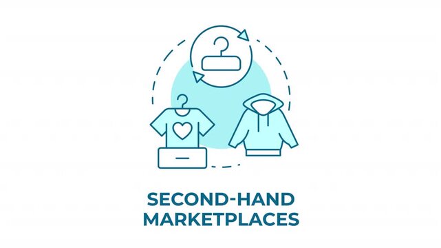 Second hand marketplaces blue concept icon animation. Resale clothing economy. Wardrobe management and commercial business. Cyan circular animated abstract idea. HD video with alpha channel