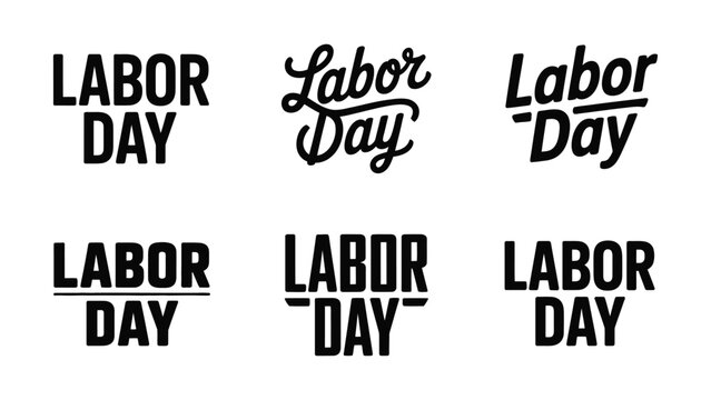 Various stylized typography designs for labor day celebration text graphics