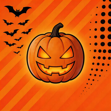 Halloween pumpkin with flying bats