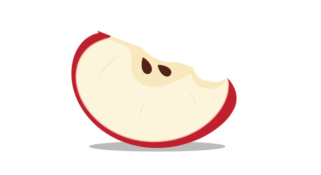 Sliced red apple wedge showing the inner white flesh, core, and dark seeds isolated on a clean white background.