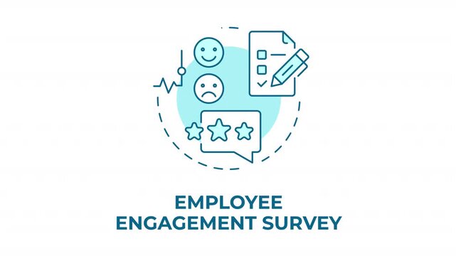 Employee engagement survey blue concept icon animation. Corporate culture health. Workers insight gathering. Talent retention. Cyan circular animated abstract idea. HD video with alpha channel