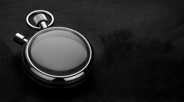 Polished chrome mechanical stopwatch on a dark textured surface