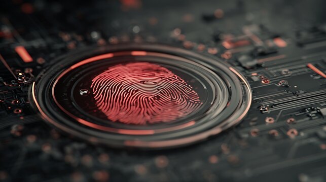 Red glowing abstract pattern with concentric circles on dark reflective surface