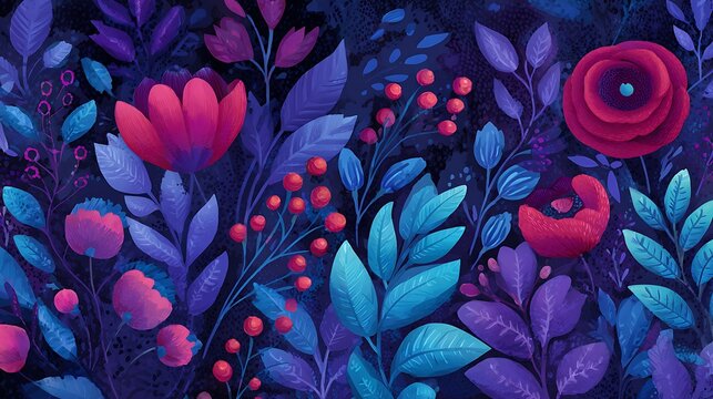 Purple irises with red and blue accents in a dark and mysterious setting petal