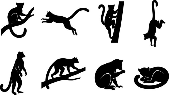 Monkey Silhouette Bundle with Climbing Jumping Sitting and Tree Primate Vector Collection