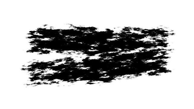Black grunge paint brush stroke motion graphic overlay, custom ink texture reveal transition element, creative video editing backdrop visual, artistic border banner on clean white background. 4k video