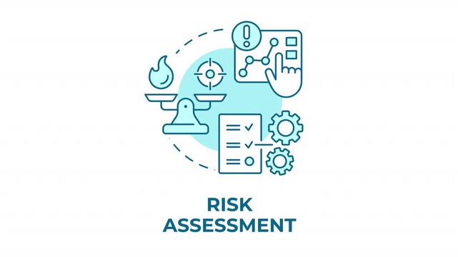Risk assessment blue concept icon animation. Data driven compliance solutions. Operational vulnerability analysis. Cyan circular animated abstract idea. HD video with alpha channel