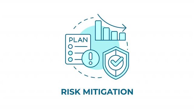 Risk mitigation blue concept icon animation. Proactive business crisis strategy. Enterprise threat modeling. Data security. Cyan circular animated abstract idea. HD video with alpha channel