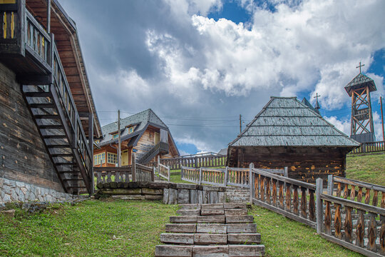 Drvengrad, Mokra Gora, Serbia-July 22, 2026: The ethno village also known as K&uuml;stendorf or Wooden Village,built by director Emir Kusturica in 2002-2004 for his film "Life is a Miracle" (Život je čudo)