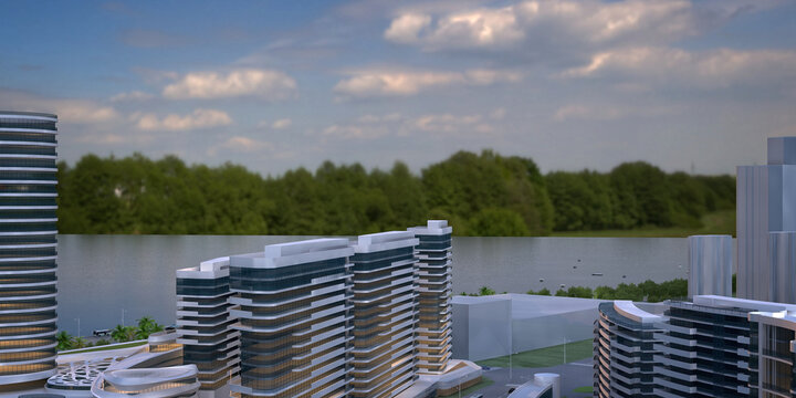 modern building in the city, 3d render