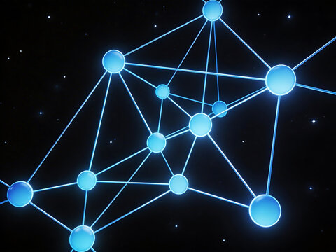 Blue glowing network nodes and connections