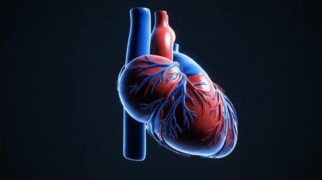 Detailed 3D animation of human heart circulatory system and vessel network