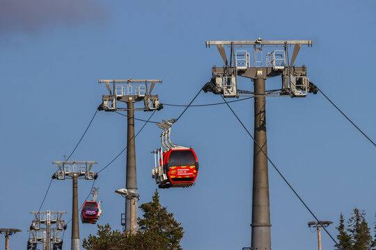 Kuusamo, Finland &ndash; September 11, 2025. At the Ruka ski resort, you can enjoy the scenery from the gondola lift in autumn as well. An afternoon amidst the fell landscape in September.
