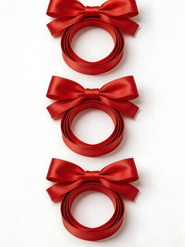 Three Red Ribbon Bows on White