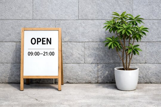 店舗の開店を知らせるOPENの看板と営業時間