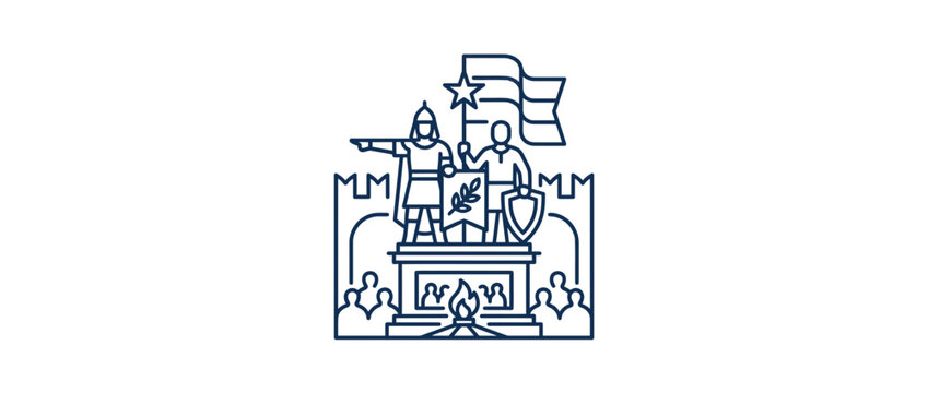 Historical Russian War Memorial Monument with Soldiers, Eternal Flame, and Kremlin Wall Illustration