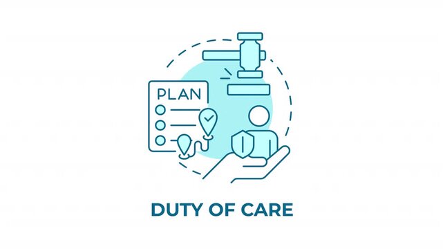 Duty of care blue concept icon animation. Legal obligations in workplace safety. Operational risk management. Ethical responsibility. Cyan circular animated abstract idea. HD video with alpha channel