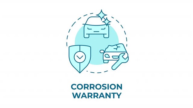 Corrosion warranty blue concept icon animation. Modern automotive care solutions. Vehicle protection coverage. Asset maintenance. Cyan circular animated abstract idea. HD video with alpha channel