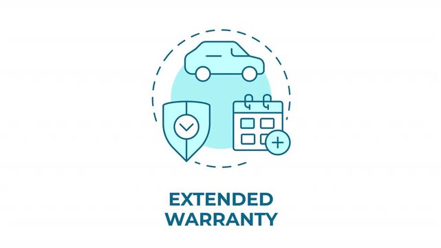 Extended warranty blue concept icon animation. Long term automotive coverage. Smart auto investment protection. Service benefits. Cyan circular animated abstract idea. HD video with alpha channel