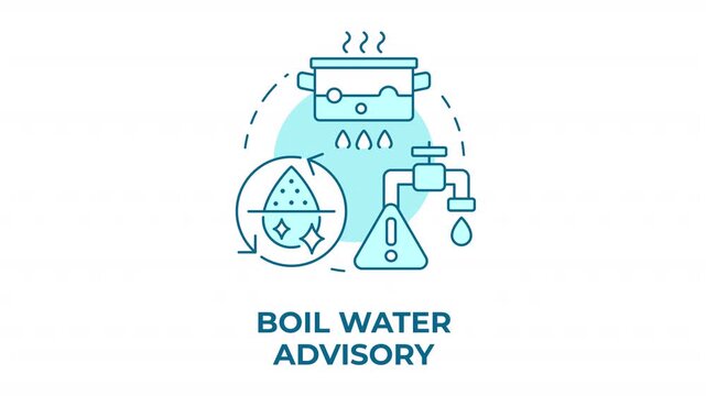 Boil water advisory blue concept icon animation. Public health safety. Municipal sanitation. Household utility maintenance. Cyan circular animated abstract idea. HD video with alpha channel