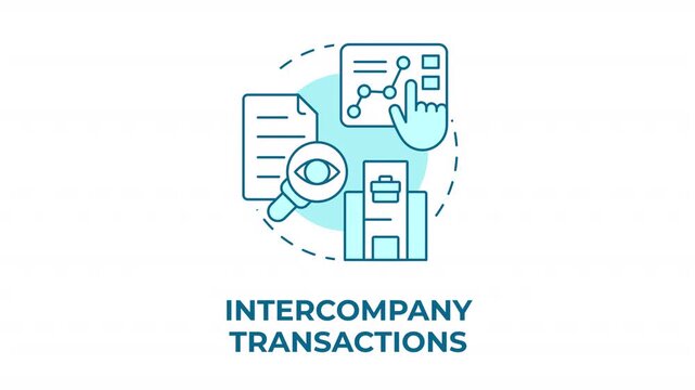 Intercompany transactions blue concept icon animation. Corporate financial alignment. Enterprise accounting transparency. Cyan circular animated abstract idea. HD video with alpha channel