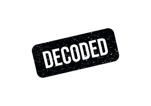 Black grunge rubber stamp with the word decoded inside a rectangular frame isolated on transparent background