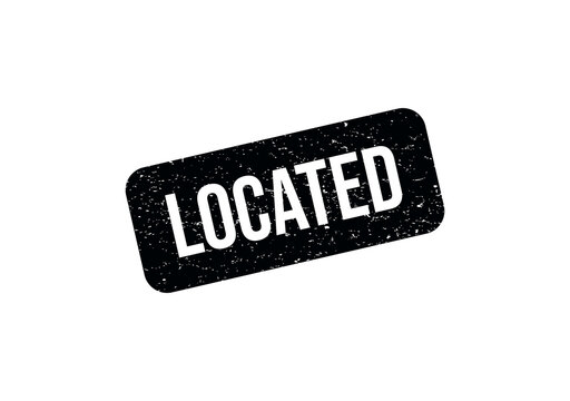 Black rubber stamp icon with the word located in a grunge style rectangle shape isolated on transparent background