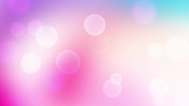 Soft blush pink, pastel magenta, and white fluid gradient wave loop filled with translucent floating bokeh circles for romantic video overlay background