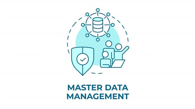Master data management blue concept icon animation. Secure enterprise information governance. Team workflow integrity. Cyan circular animated abstract idea. HD video with alpha channel