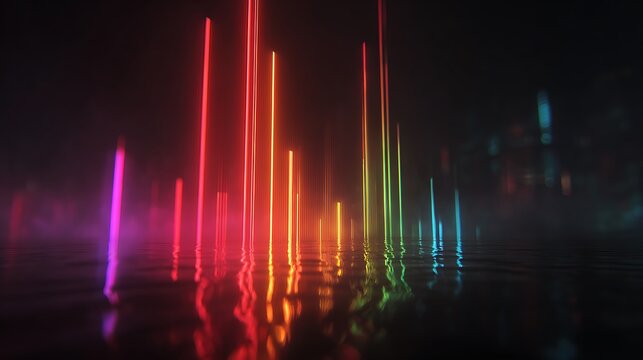 Abstract colorful light streaks with lens flare effect in dark setting