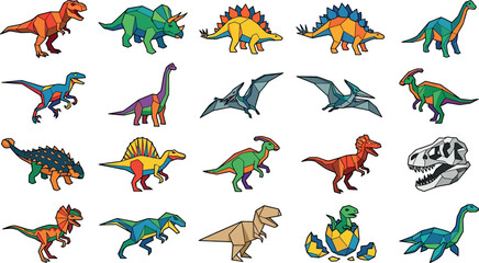Colorful cartoon dinosaurs and prehistoric creatures a flat vector illustration collection ideal for childrens education games and graphic design © Munaza