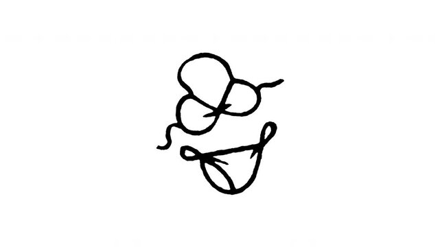4K animated women's bikini doodle icon featuring boiling line motion. Frame by frame line art on black and green screen chroma key background for swimsuit, beachwear, and summer swimwear edits.