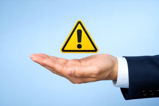 手のひらに浮かぶ注意喚起マーク警告やリスクの概念