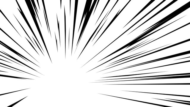 Black and white manga speed lines radiating from a bright corner focal point.