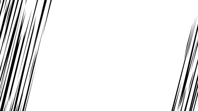 Black and white manga speed line frame with vertical motion streaks along both sides and a clean empty center.