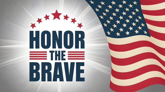 Honor the brave, memorial day or veterans day background with american flag and stars, patriotic design for national holidays