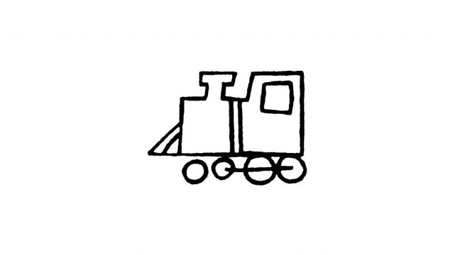 4K animated vintage steam train doodle icon with boiling line motion. Frame by frame line art on black and green screen chroma key background for locomotive railway, retro engine, and historic transit