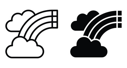 Obraz premium Rainbow and clouds icon set in outline and solid black styles for weather forecasting nature and sky graphic design elements