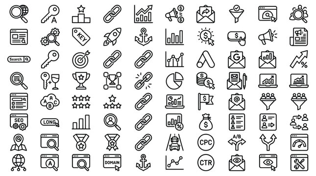 Marketing Icons Collection Line Style On White Background