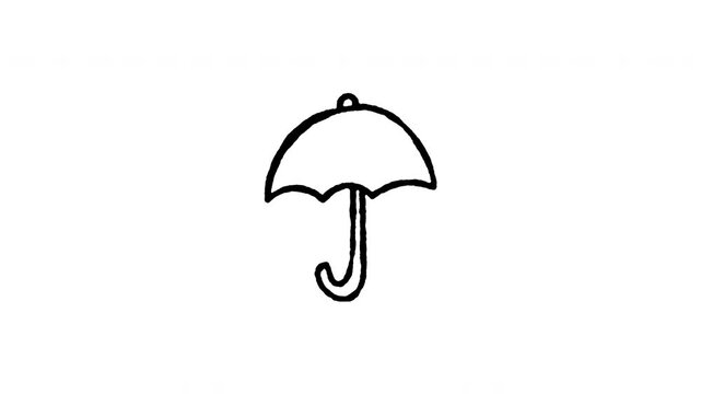 4K hand drawn umbrella protection icon with boiling line effect. Features frame by frame doodle style on black and green screen background for rain shelter, weather insurance, and shield edits.