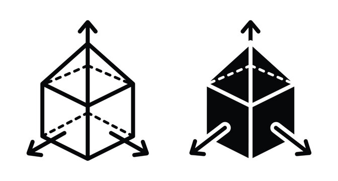 3D cube coordinate system icons with arrows representing x y z axes for geometry mathematical modeling and spatial design projects