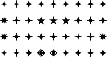 Fototapeta premium Sparkle Star Icon Set with Twinkle Shine Decorative Geometric Shapes and Minimal Vector Symbols Collection