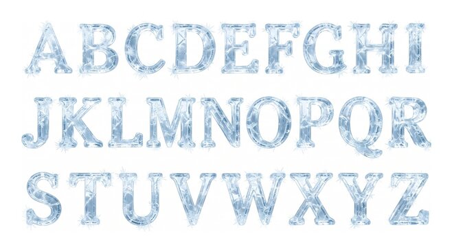 Frozen Ice Alphabet Letters A-Z Uppercase Font on White Background
