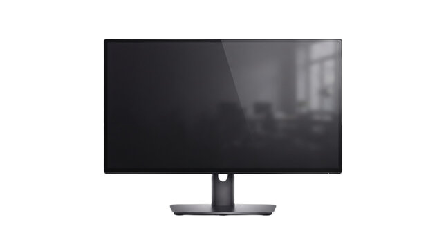 Realistic Modern Computer Monitor with Blank Black Screen Mockup PNG Isolated on Transparent Background
