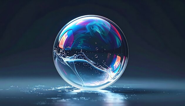 Earth globe floating in dark blue water surface.