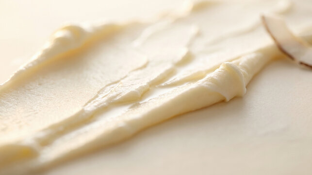 Whipped coconut body butter macro ridges with glossy oil channels